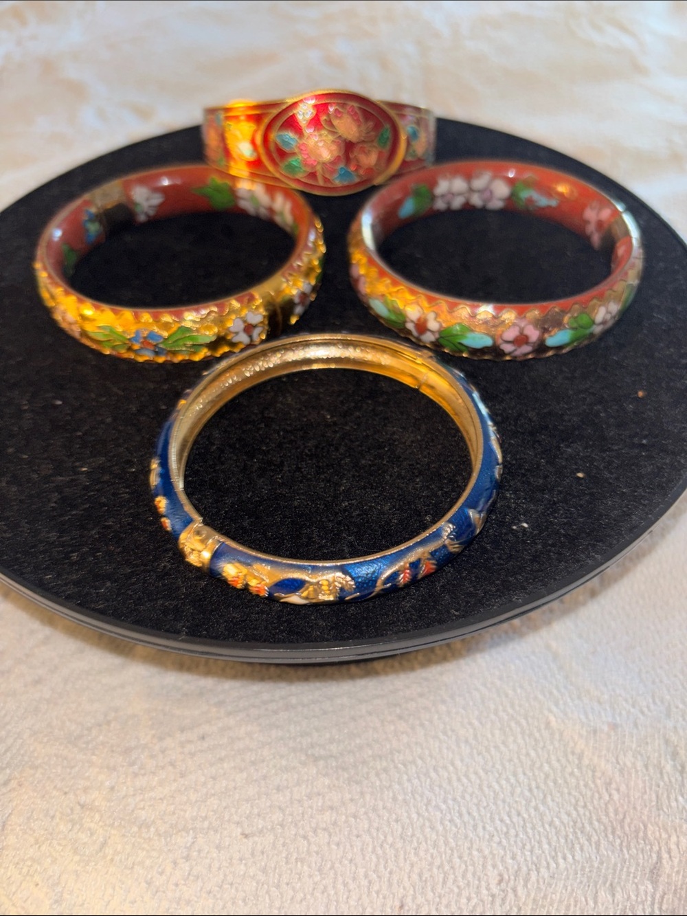 Handcrafted Floral Cloisonné Bangle Bracelets